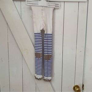 Girl's Leggings Stockings Heart Knee Patches Ruffle Hems Blue & White Stripes
